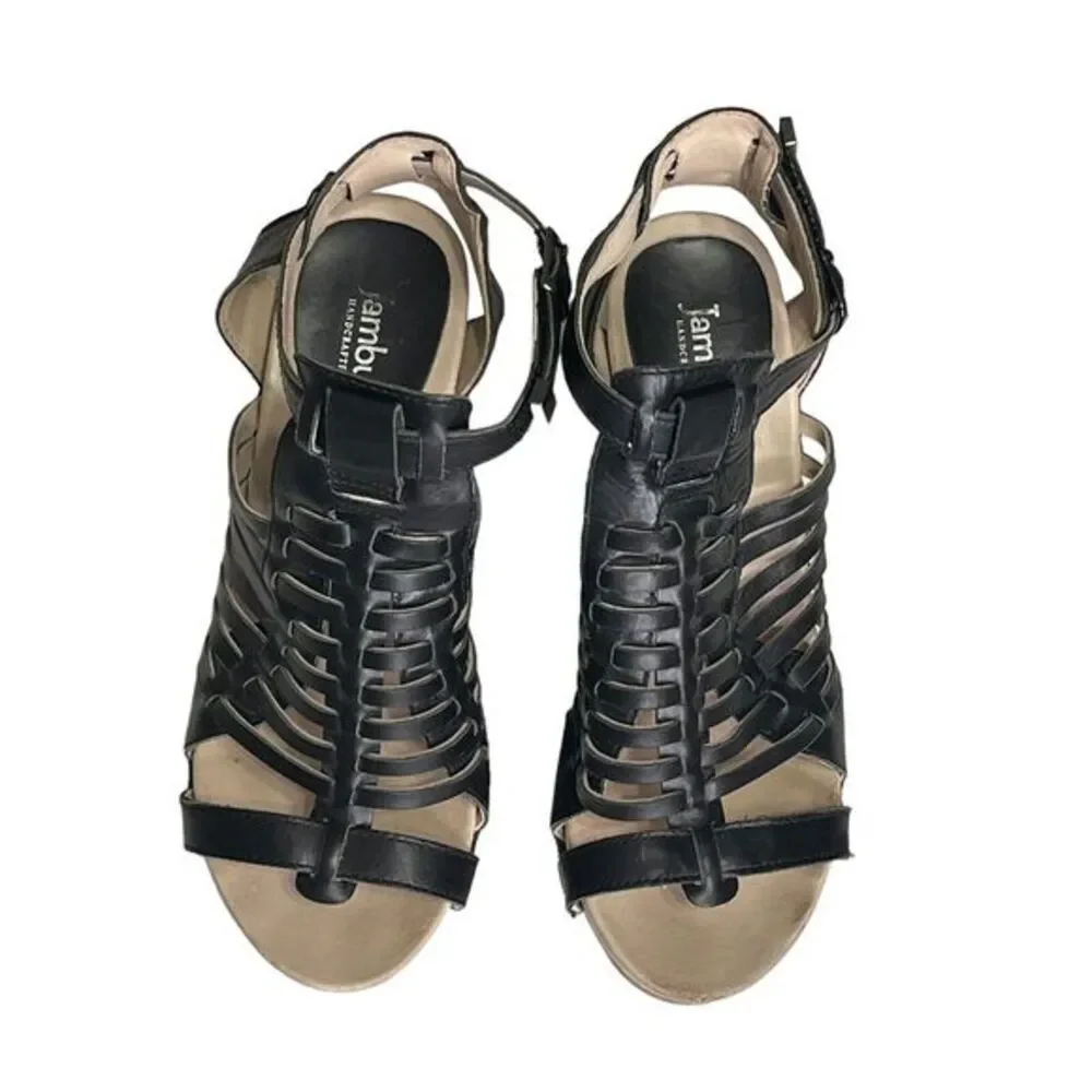 Jambu Valentina Women's‎ Black Leather WovenOpen Toe Platform Sandal Size 7